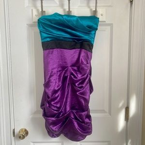 B. Darlin Turquoise & Purple Satin Dress with Black Band